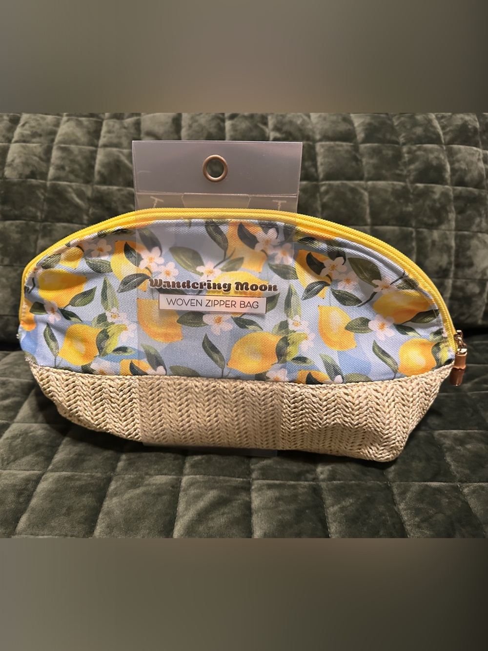 Wandering Moon Yellow Lemon Print Woven Zipper Pouch